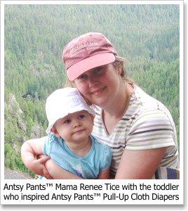 Antsy Pants™ Mama Renee Tice with the toddler who inspired Antsy Pants™ Pull-Up Cloth Diapers